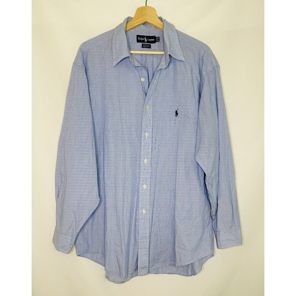 Ralph Lauren Yarmouth Blue Striped Long Sleeve Button Up Shirt Men's 17-34